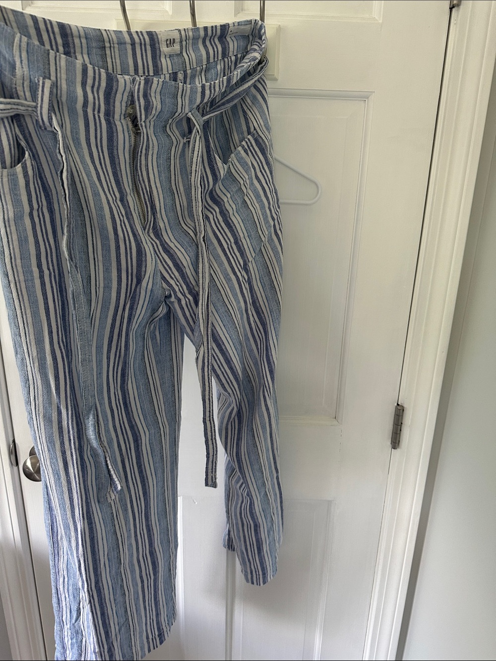 GAP Blue and White Striped Wide-Leg Drawstring Jeans